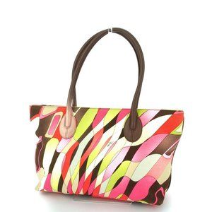 EMILIO PUCCI Tote Bag Pink Beige Canvas x Leather Auth used T18142